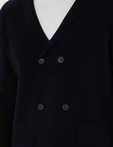 Koyu Lacivert Slim Fit Yün Karışımlı Düğmeli Triko Hırka