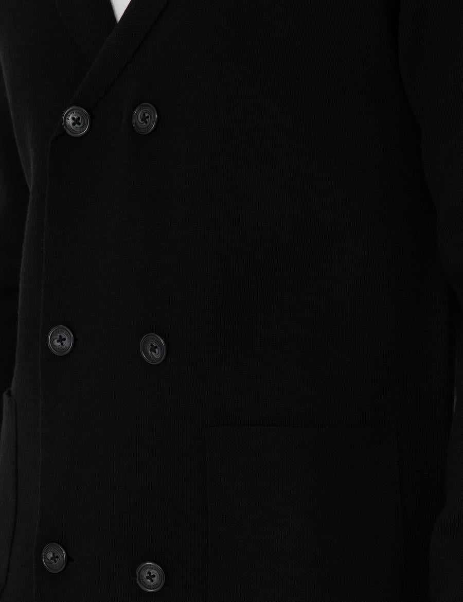 Siyah Slim Fit Yün Karışımlı Düğmeli Triko Hırka