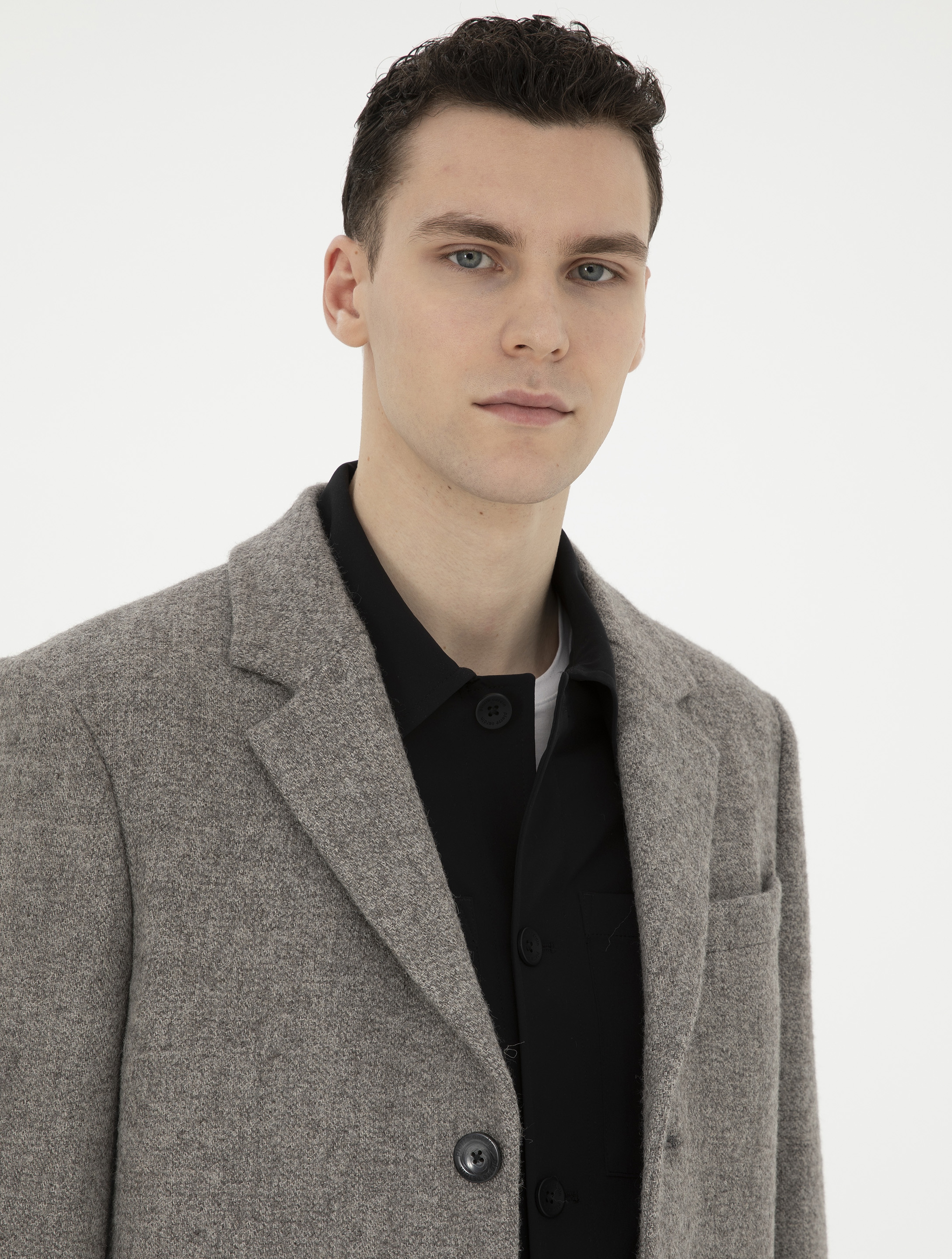 Gri Yün Karışımlı Slim Fit Kaşe Kaban - Image 2