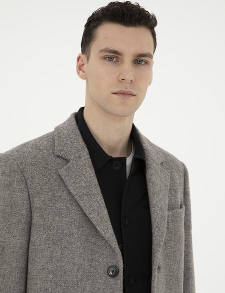 Gri Yün Karışımlı Slim Fit Kaşe Kaban - 50294280047