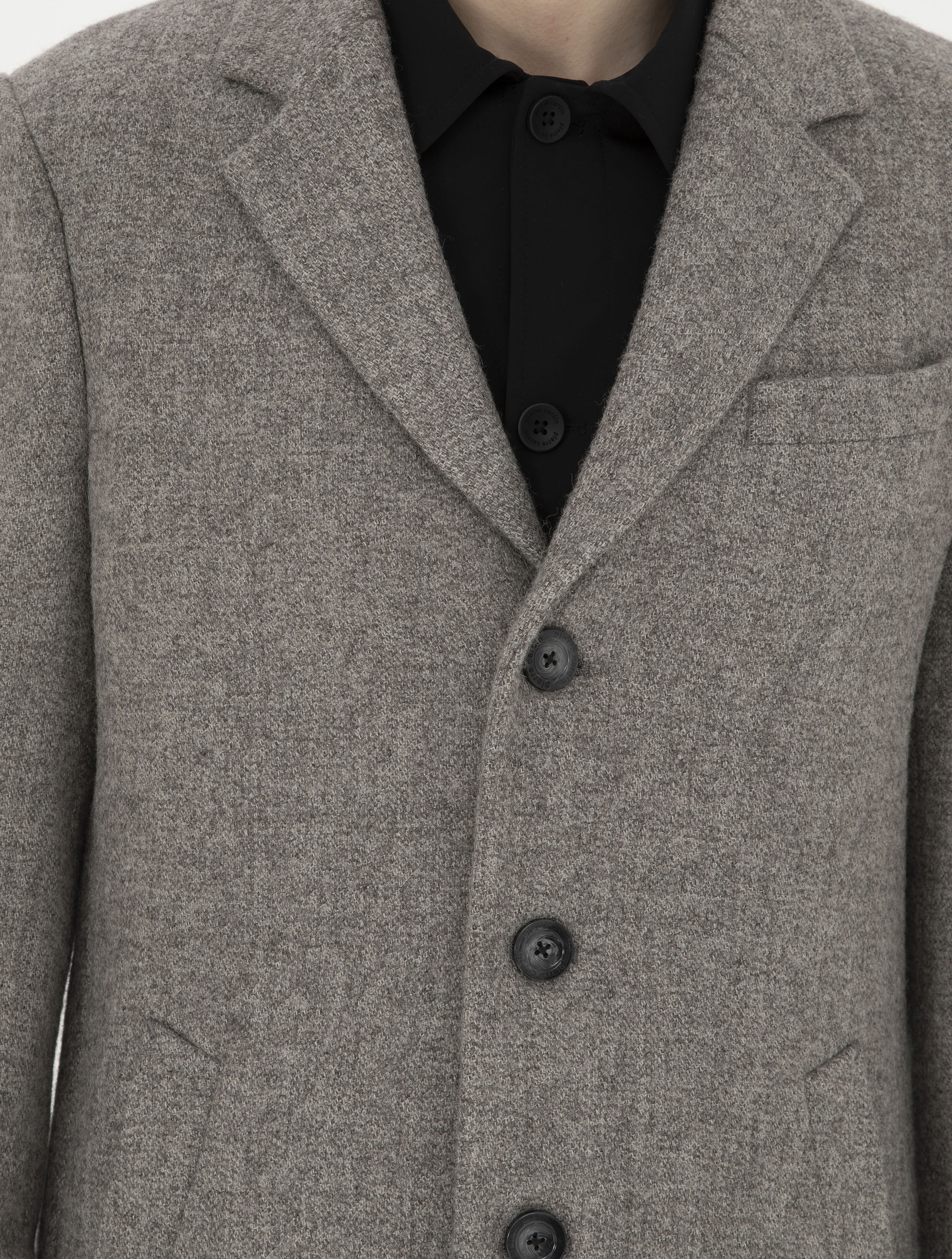 Gri Yün Karışımlı Slim Fit Kaşe Kaban - Image 7