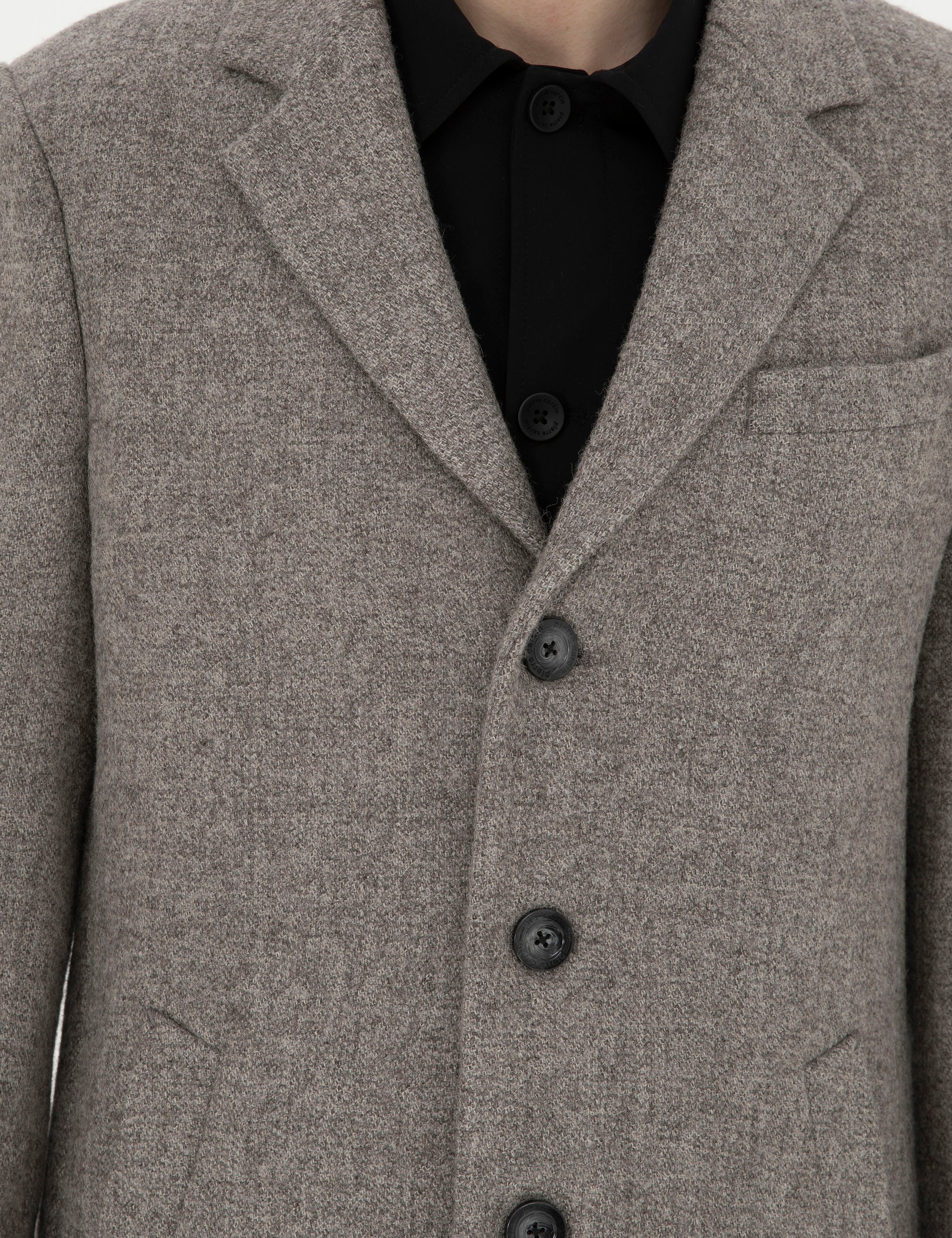 Gri Yün Karışımlı Slim Fit Kaşe Kaban