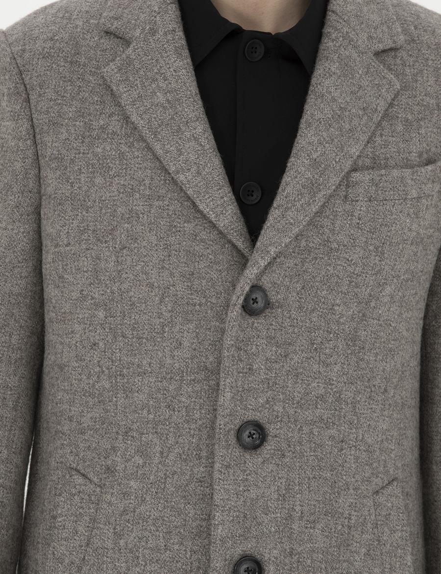 Gri Yün Karışımlı Slim Fit Kaşe Kaban