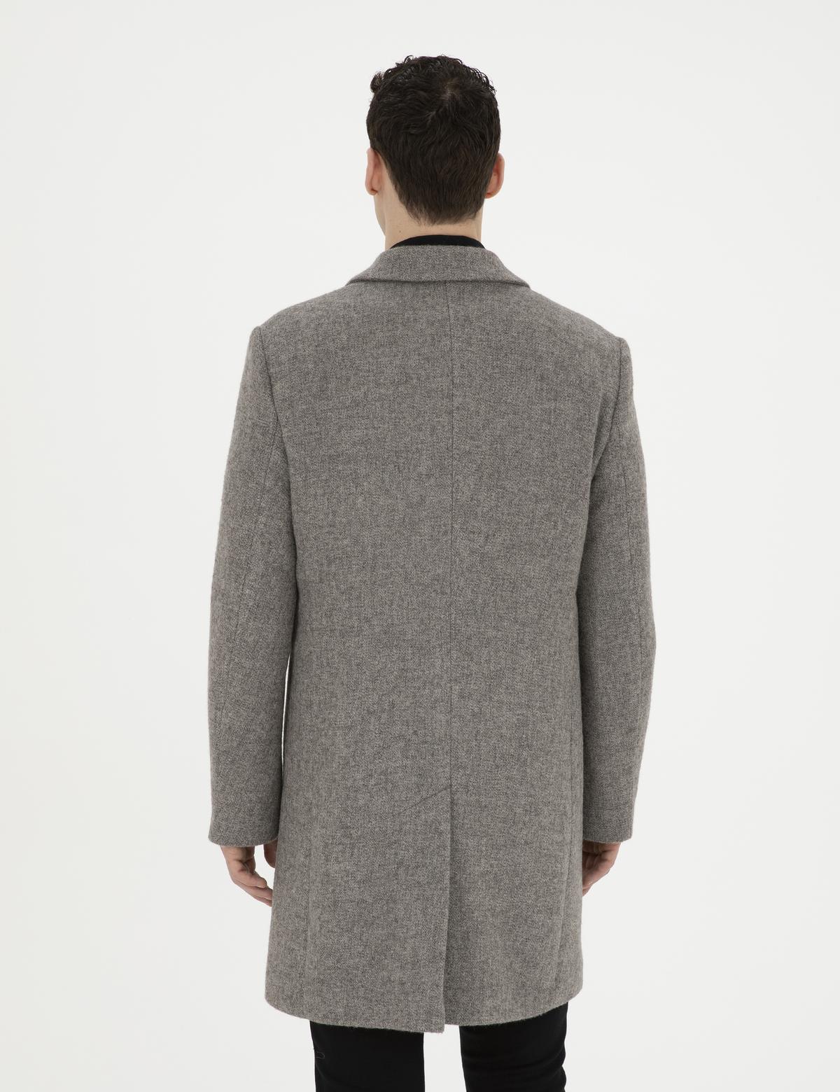 Gri Yün Karışımlı Slim Fit Kaşe Kaban - 50294280047