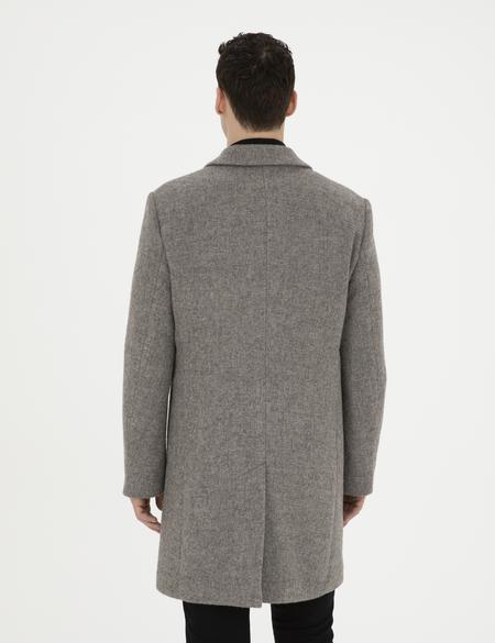 Gri Yün Karışımlı Slim Fit Kaşe Kaban - 50294280047