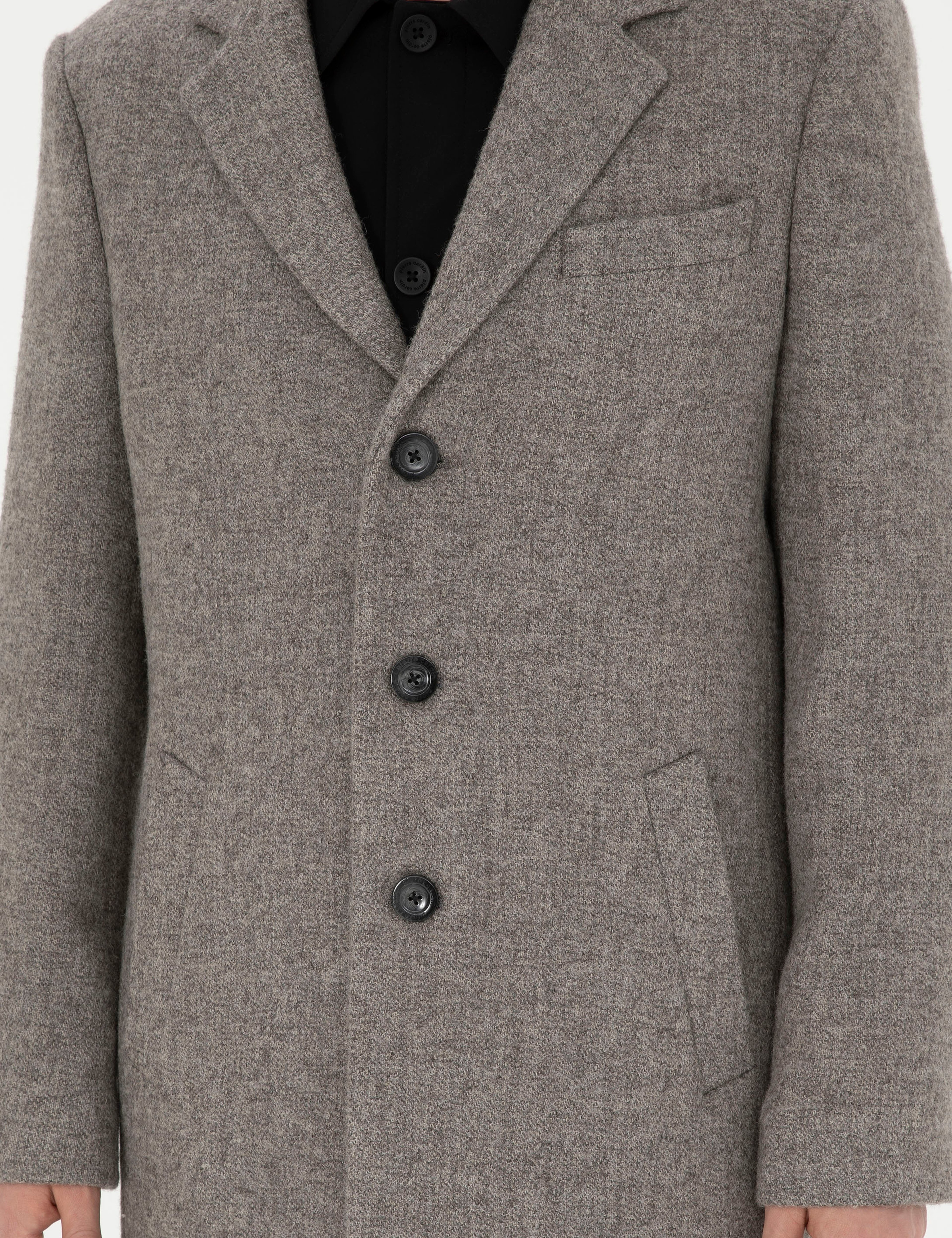 Gri Yün Karışımlı Slim Fit Kaşe Kaban