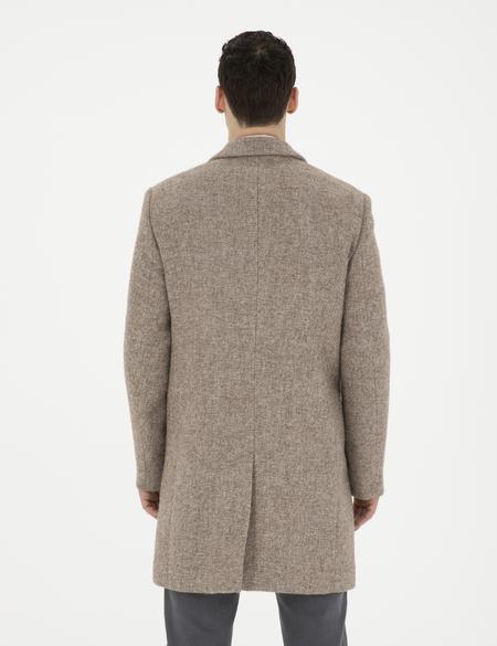 Kahverengi Yün Karışımlı Slim Fit Kaşe Kaban - 50294280059