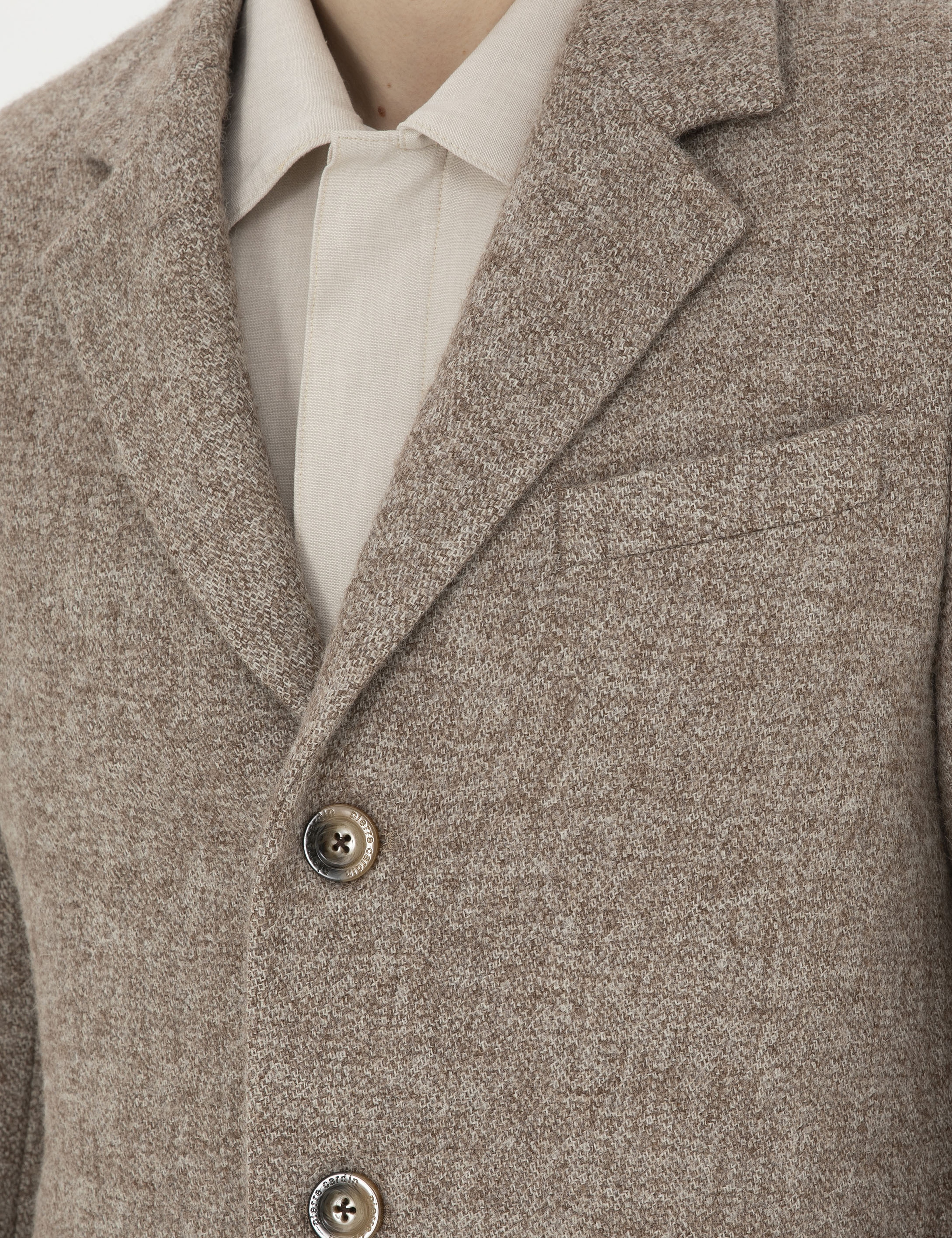 Kahverengi Yün Karışımlı Slim Fit Kaşe Kaban
