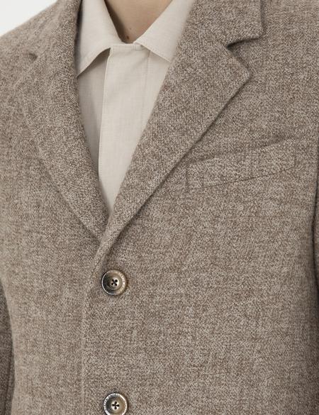 Kahverengi Yün Karışımlı Slim Fit Kaşe Kaban - 50294280059