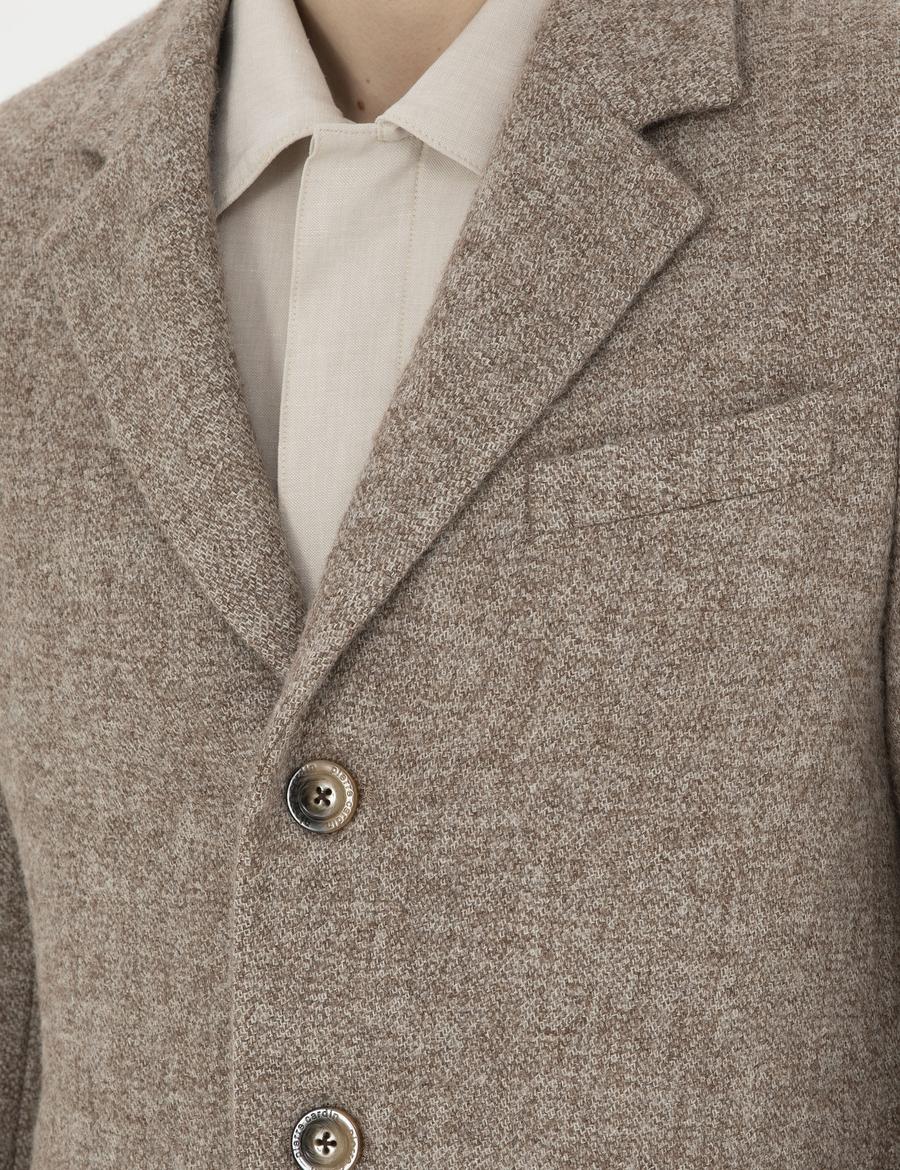 Kahverengi Yün Karışımlı Slim Fit Kaşe Kaban