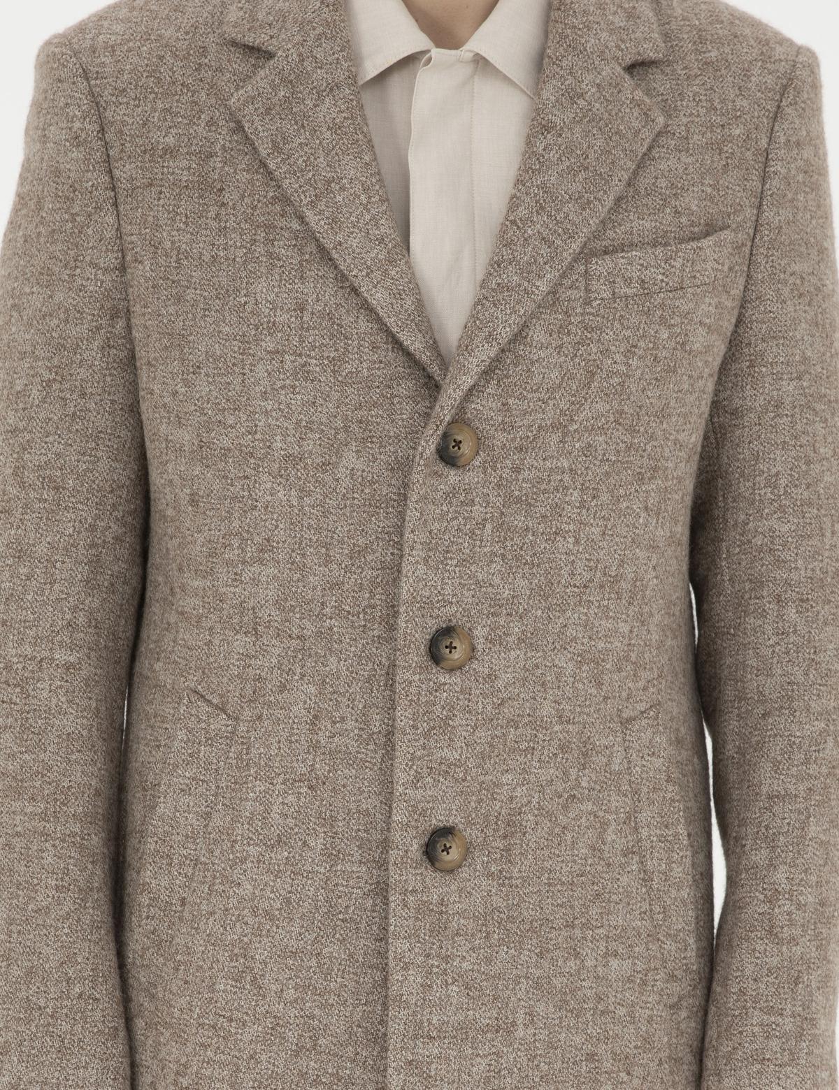 Kahverengi Yün Karışımlı Slim Fit Kaşe Kaban - 50294280059