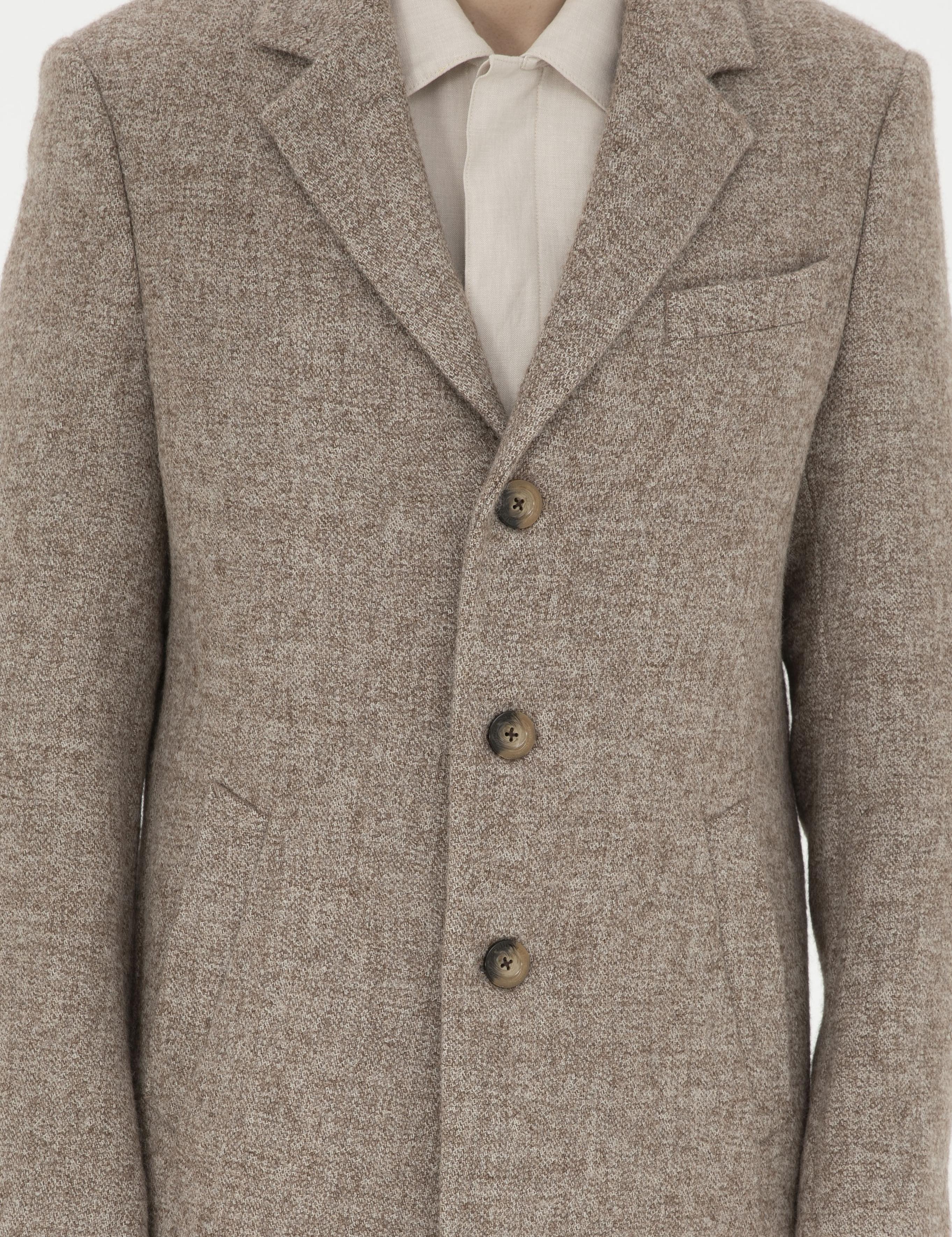 Kahverengi Yün Karışımlı Slim Fit Kaşe Kaban