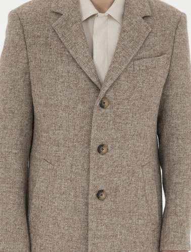Kahverengi Yün Karışımlı Slim Fit Kaşe Kaban