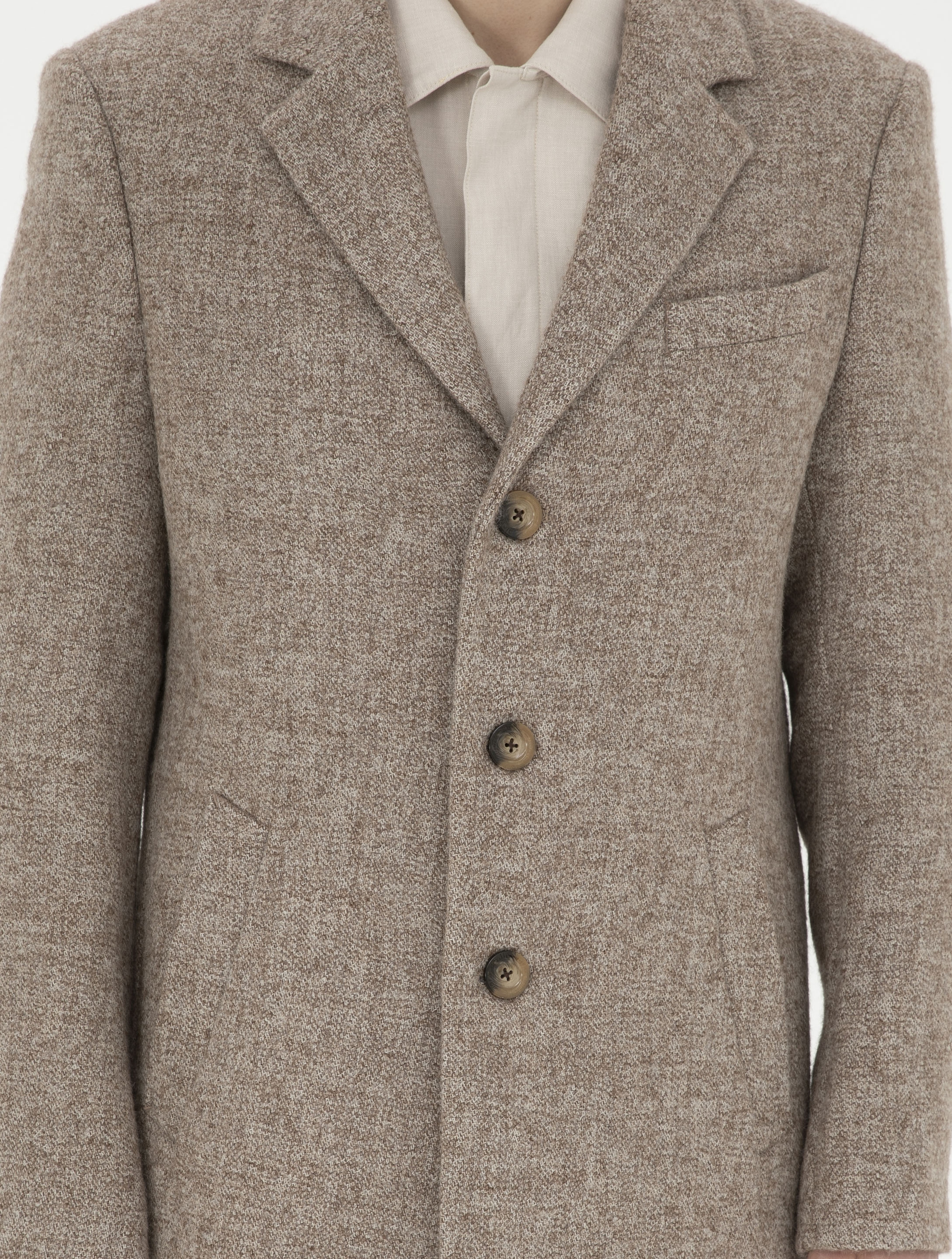 Kahverengi Yün Karışımlı Slim Fit Kaşe Kaban - Image 6