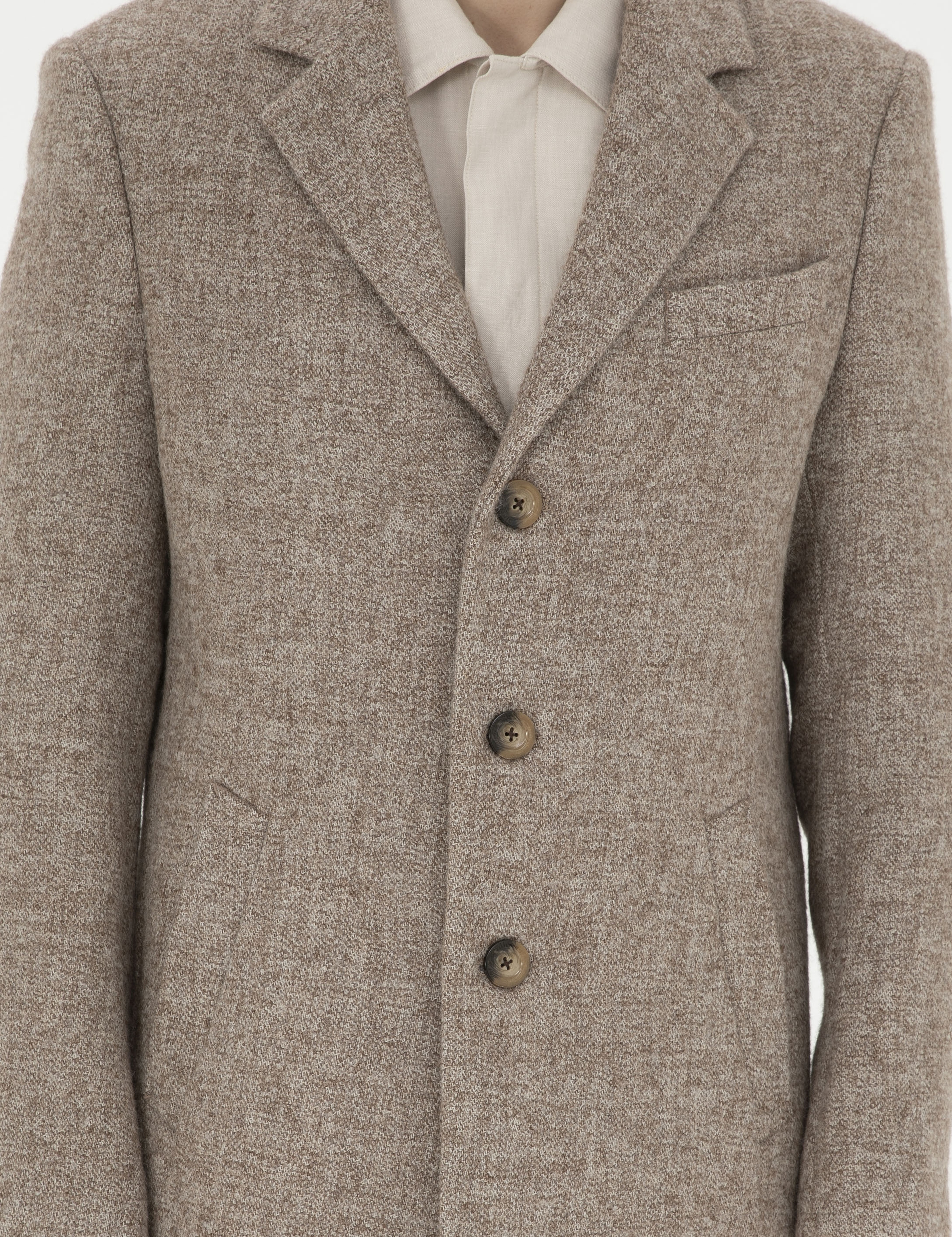 Kahverengi Yün Karışımlı Slim Fit Kaşe Kaban