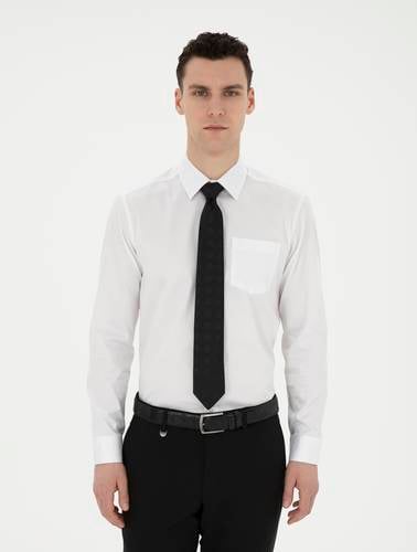 Beyaz %100 Pamuk Parlak Saten Regular Fit Uzun Kollu Basic Gömlek