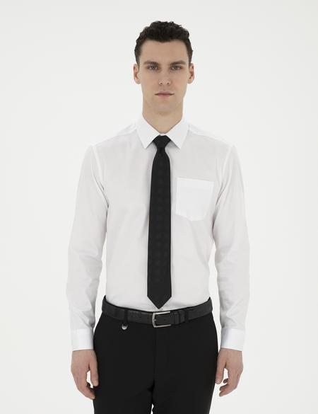 Beyaz Parlak Saten Regular Fit Uzun Kollu Basic Gömlek - 50286106015