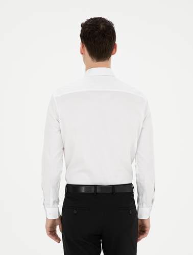 Beyaz %100 Pamuk Parlak Saten Regular Fit Uzun Kollu Basic Gömlek