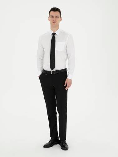 Beyaz %100 Pamuk Parlak Saten Regular Fit Uzun Kollu Basic Gömlek