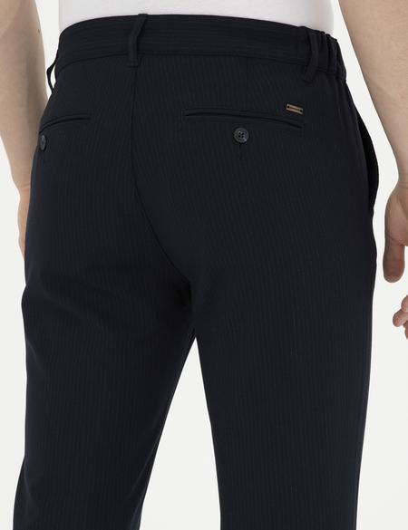 Lacivert Slim Fit Kanvas Çizgili Pantolon - 50291518083