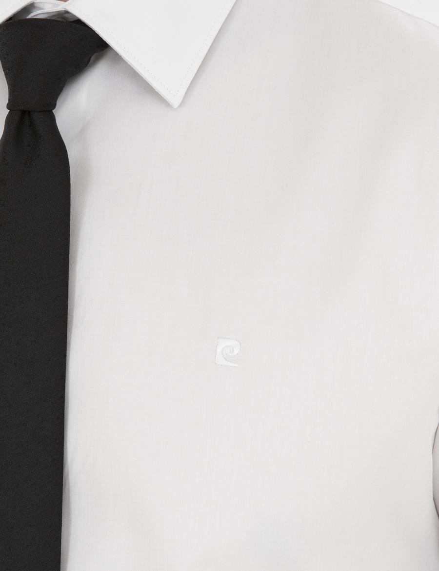 Beyaz Parlak Saten Slim Fit Uzun Kollu Basic Gömlek