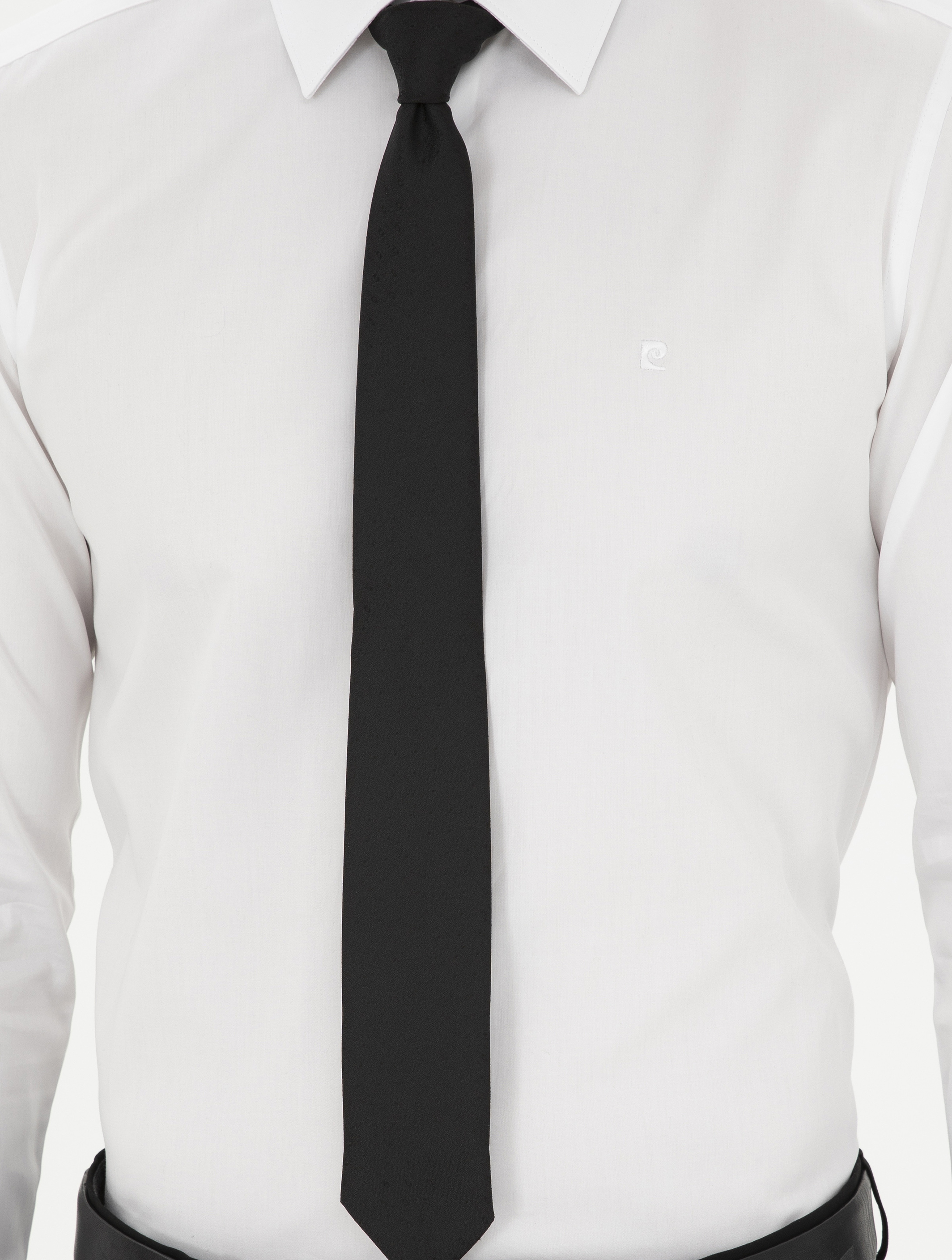 Beyaz %100 Pamuk Parlak Saten Slim Fit Uzun Kollu Basic Gömlek - Image 6