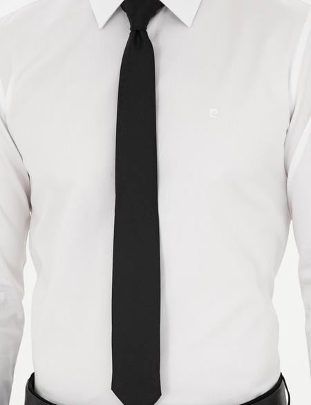 Beyaz Parlak Saten Slim Fit Uzun Kollu Basic Gömlek - 50286102017