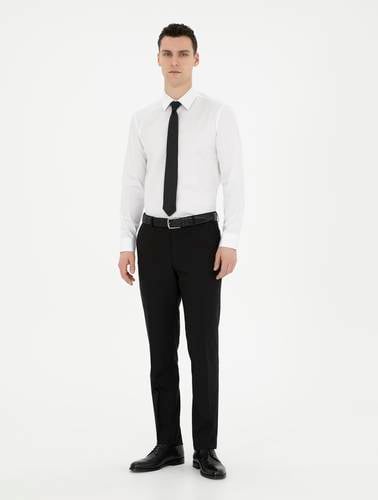 Beyaz %100 Pamuk Parlak Saten Slim Fit Uzun Kollu Basic Gömlek