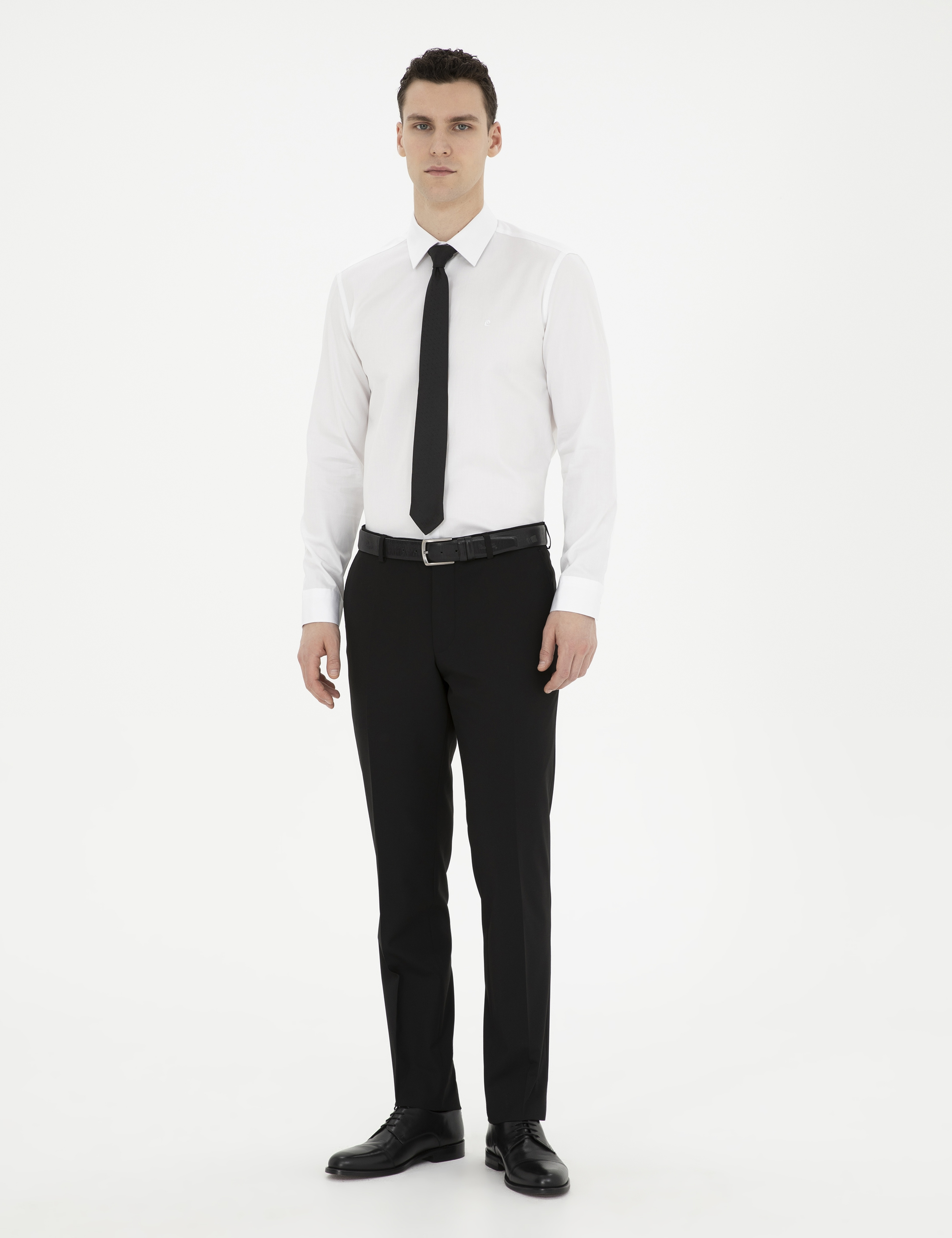 Beyaz %100 Pamuk Parlak Saten Slim Fit Uzun Kollu Basic Gömlek