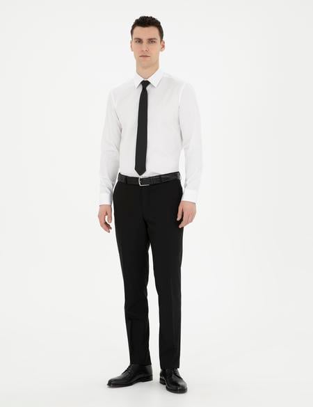 Beyaz Parlak Saten Slim Fit Uzun Kollu Basic Gömlek - 50286102017