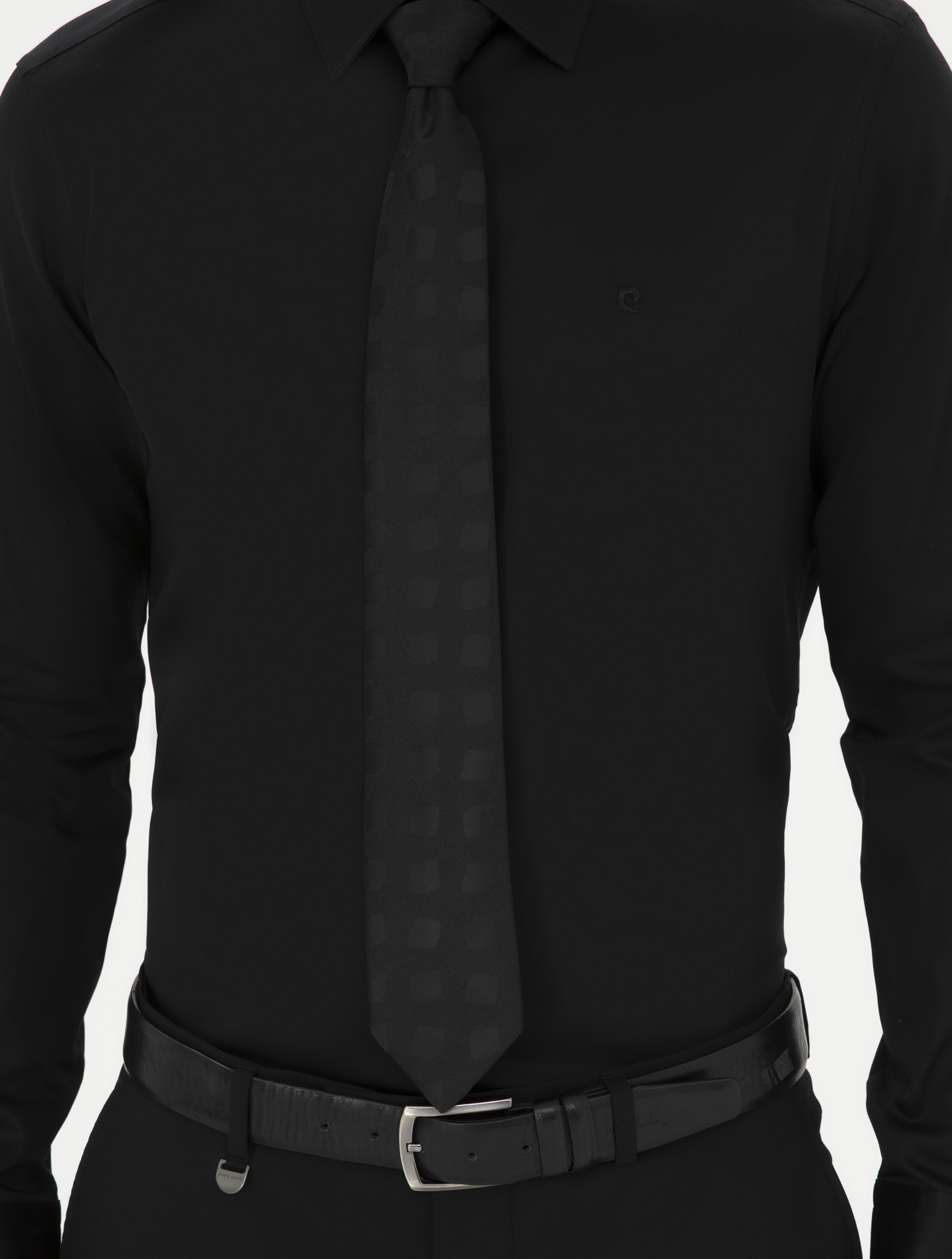 Siyah %100 Pamuk Parlak Saten Slim Fit Uzun Kollu Basic Gömlek - Image 6