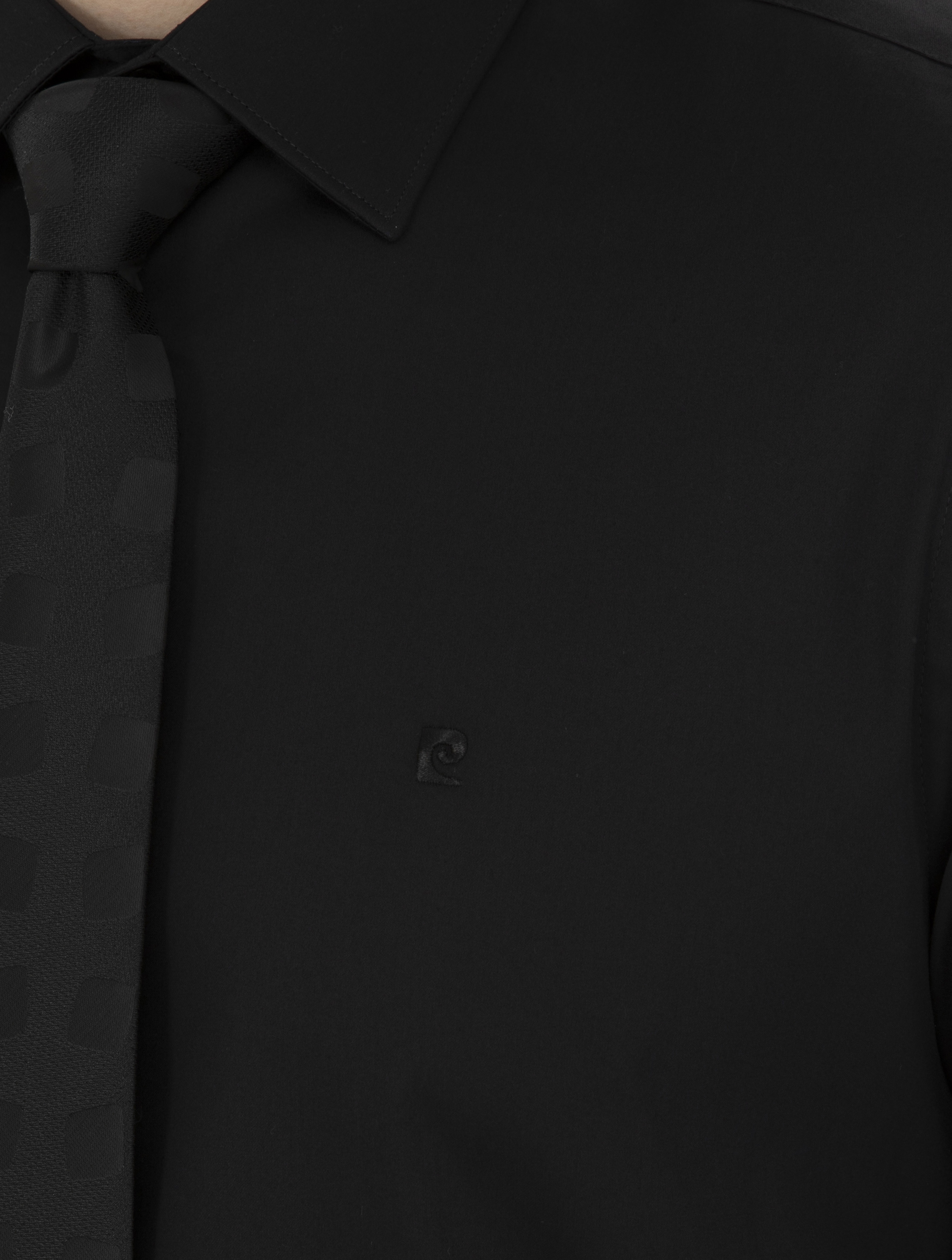 Siyah %100 Pamuk Parlak Saten Slim Fit Uzun Kollu Basic Gömlek - Image 7