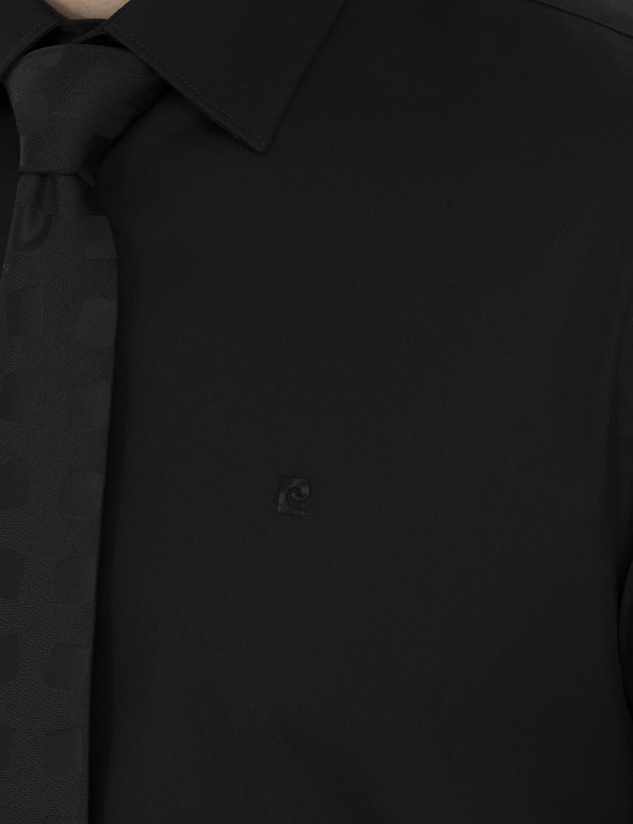 Siyah Parlak Saten Slim Fit Uzun Kollu Basic Gömlek