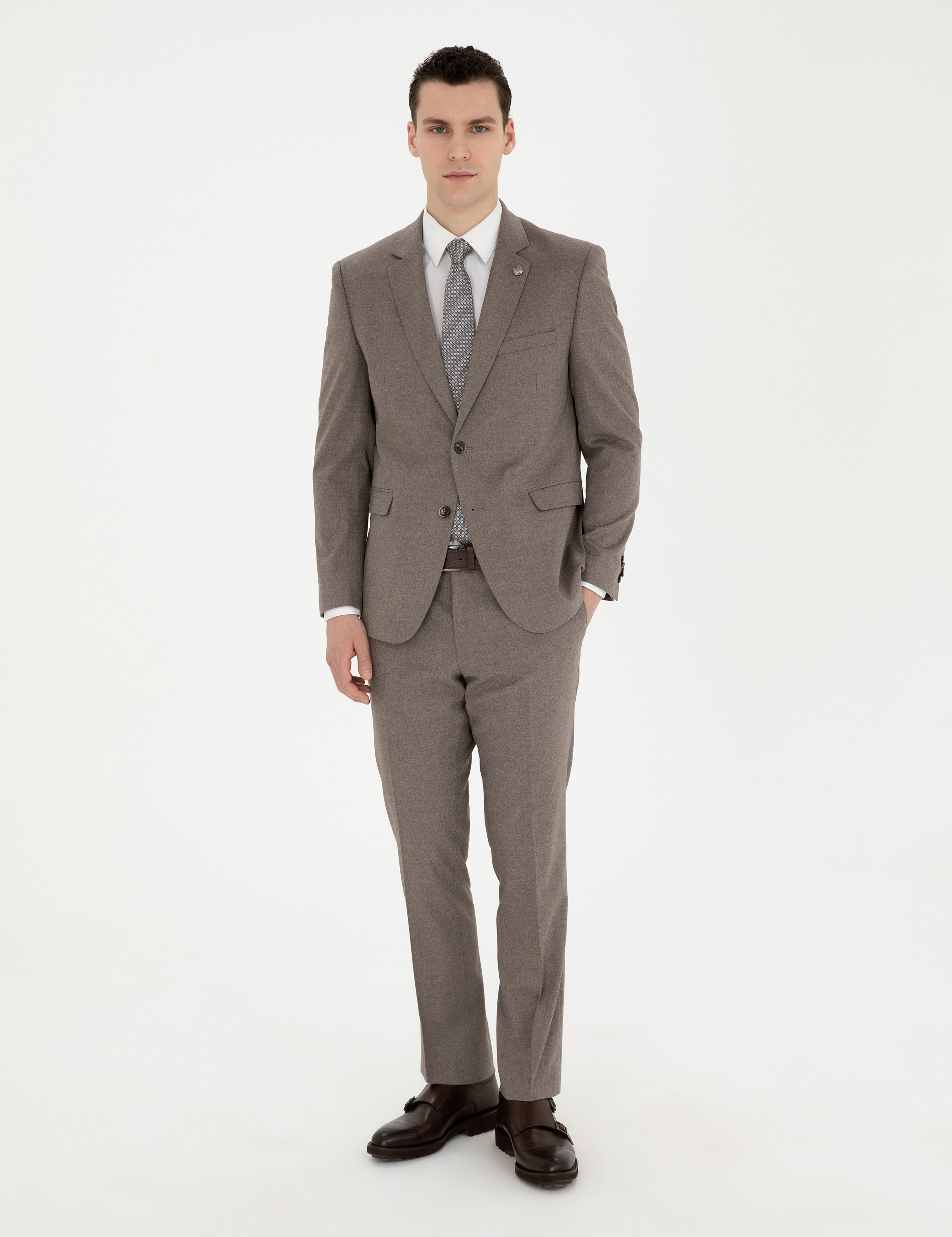 Açık Kahverengi Slim Fit Takım Elbise - Image 1
