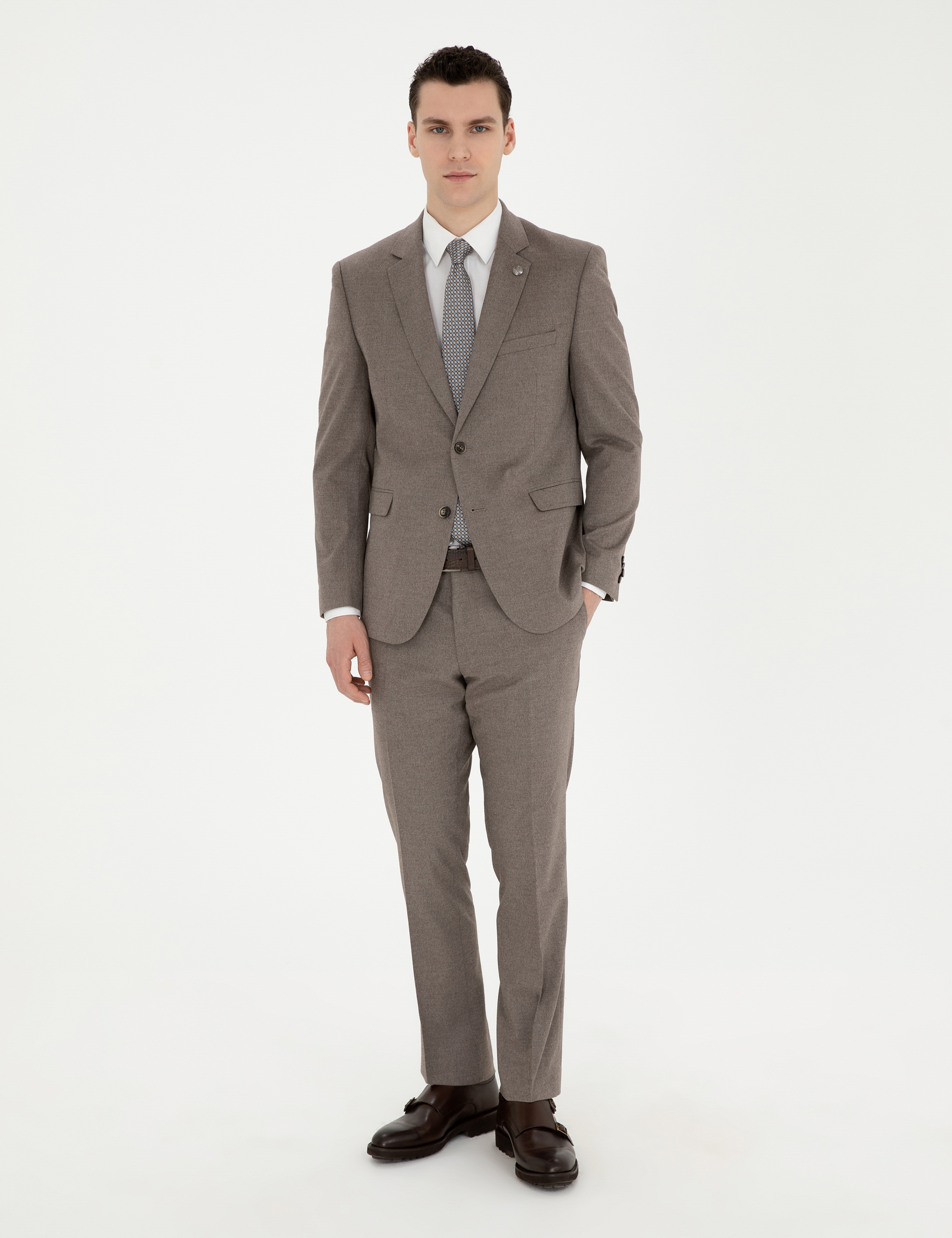 Açık Kahverengi Slim Fit Takım Elbise