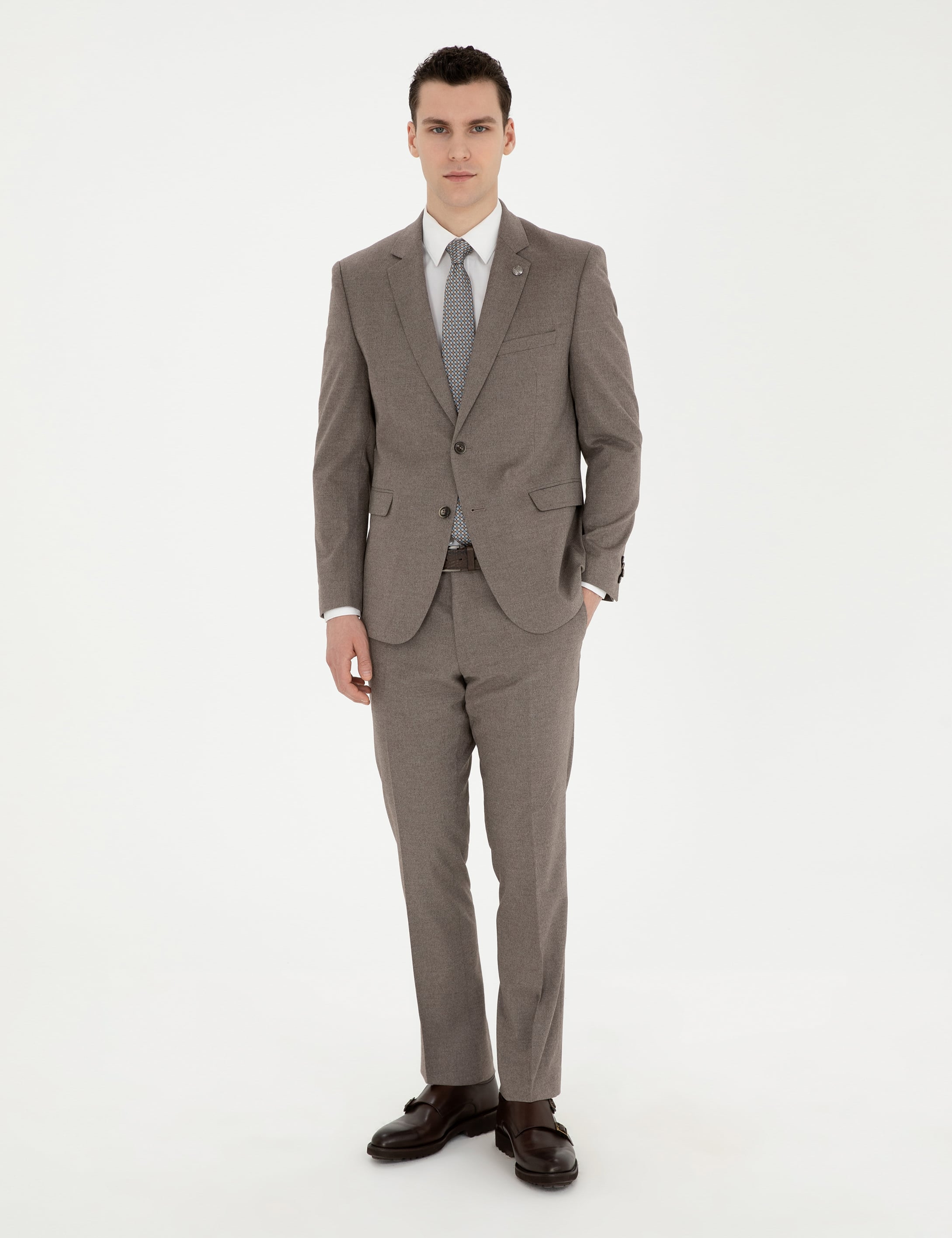 Açık Kahverengi Slim Fit Takım Elbise