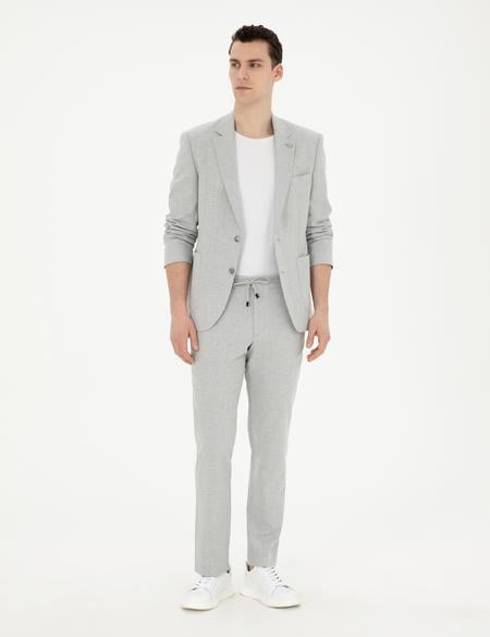 Gri Slim Fit Keten Karışımlı Çizgili Takım Elbise - 50285265020