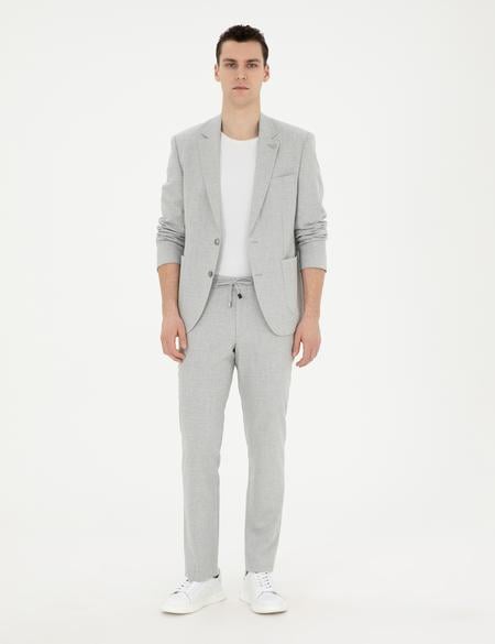 Gri Slim Fit Keten Karışımlı Çizgili Takım Elbise - 50285265020