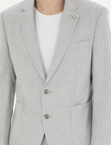 Gri Slim Fit Keten Karışımlı Çizgili Takım Elbise - 50285265020