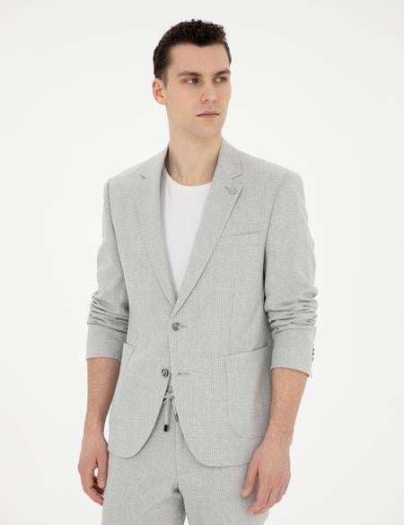 Gri Slim Fit Keten Karışımlı Çizgili Takım Elbise - 50285265020