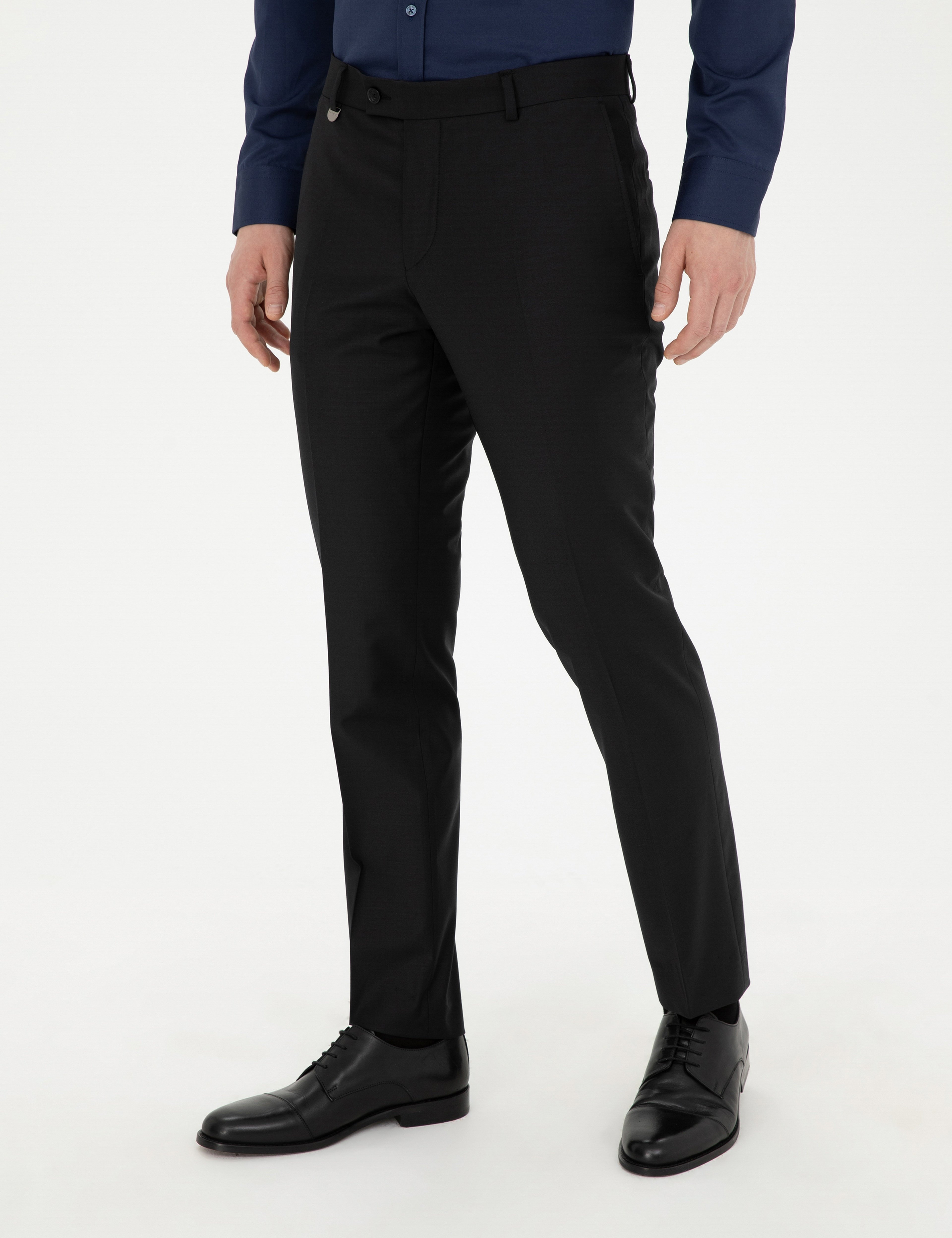 Siyah Slim Fit Kumaş Pantolon - Image 2