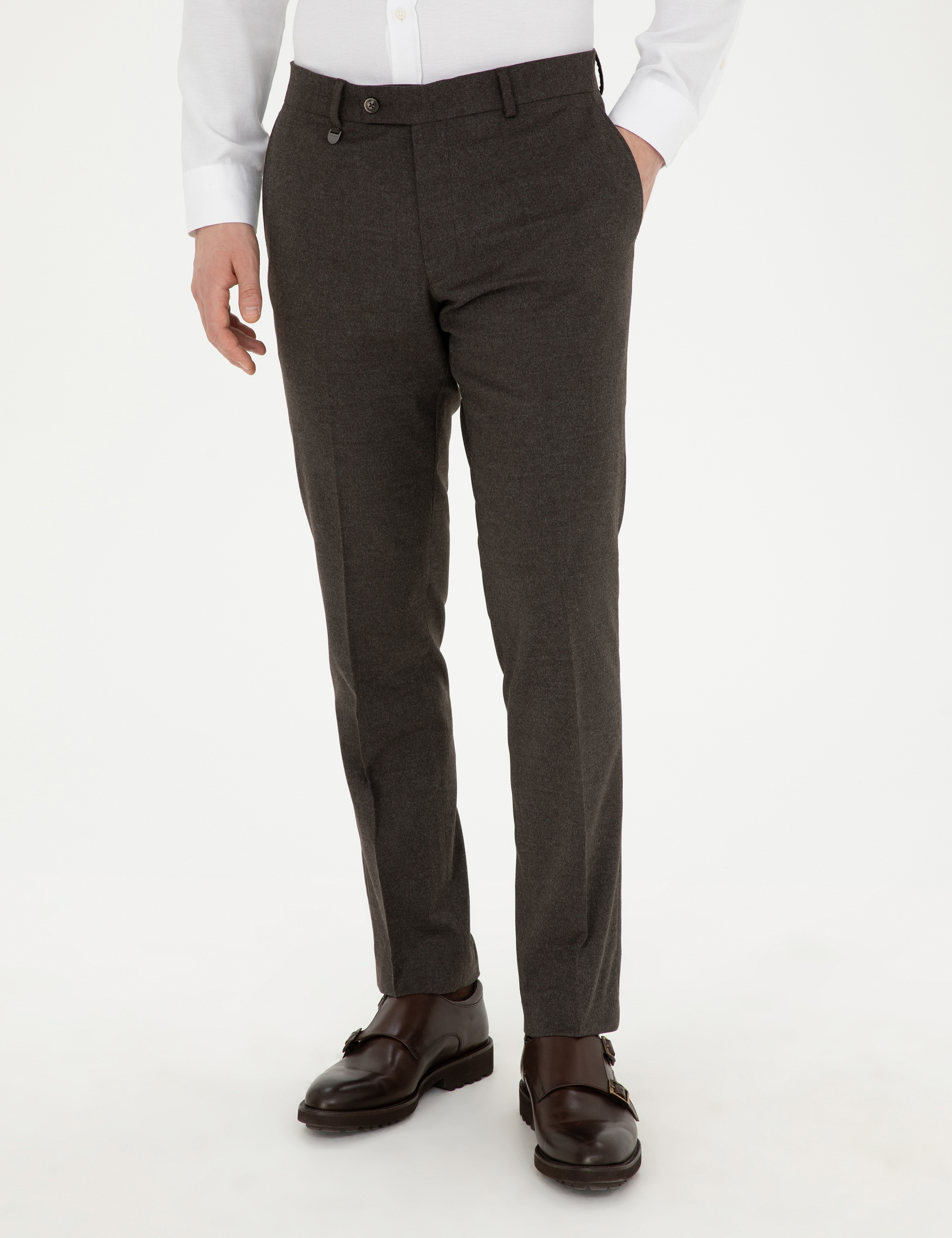 Kahverengi Slim Fit Kumaş Pantolon - Image 2