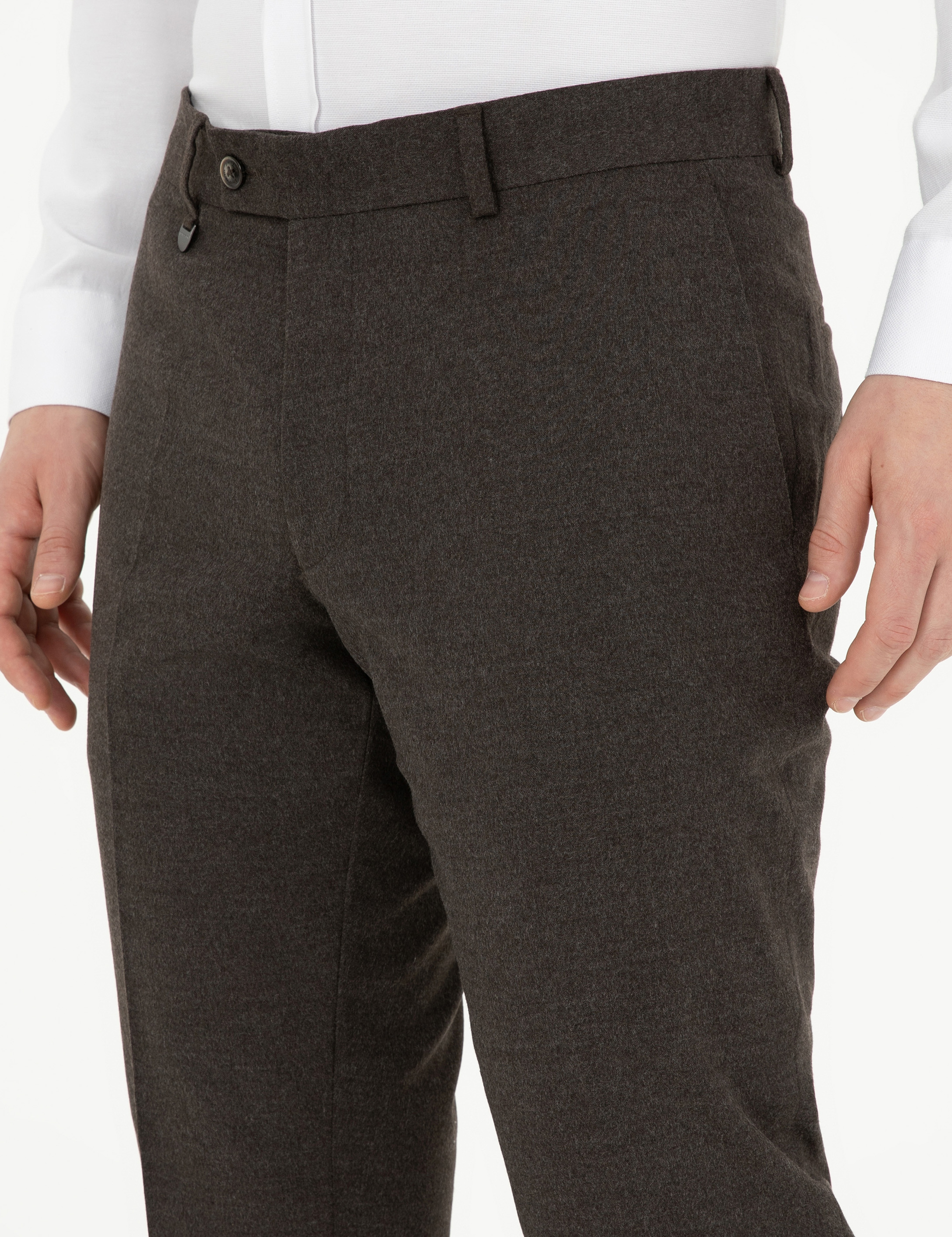 Kahverengi Slim Fit Kumaş Pantolon - Image 5