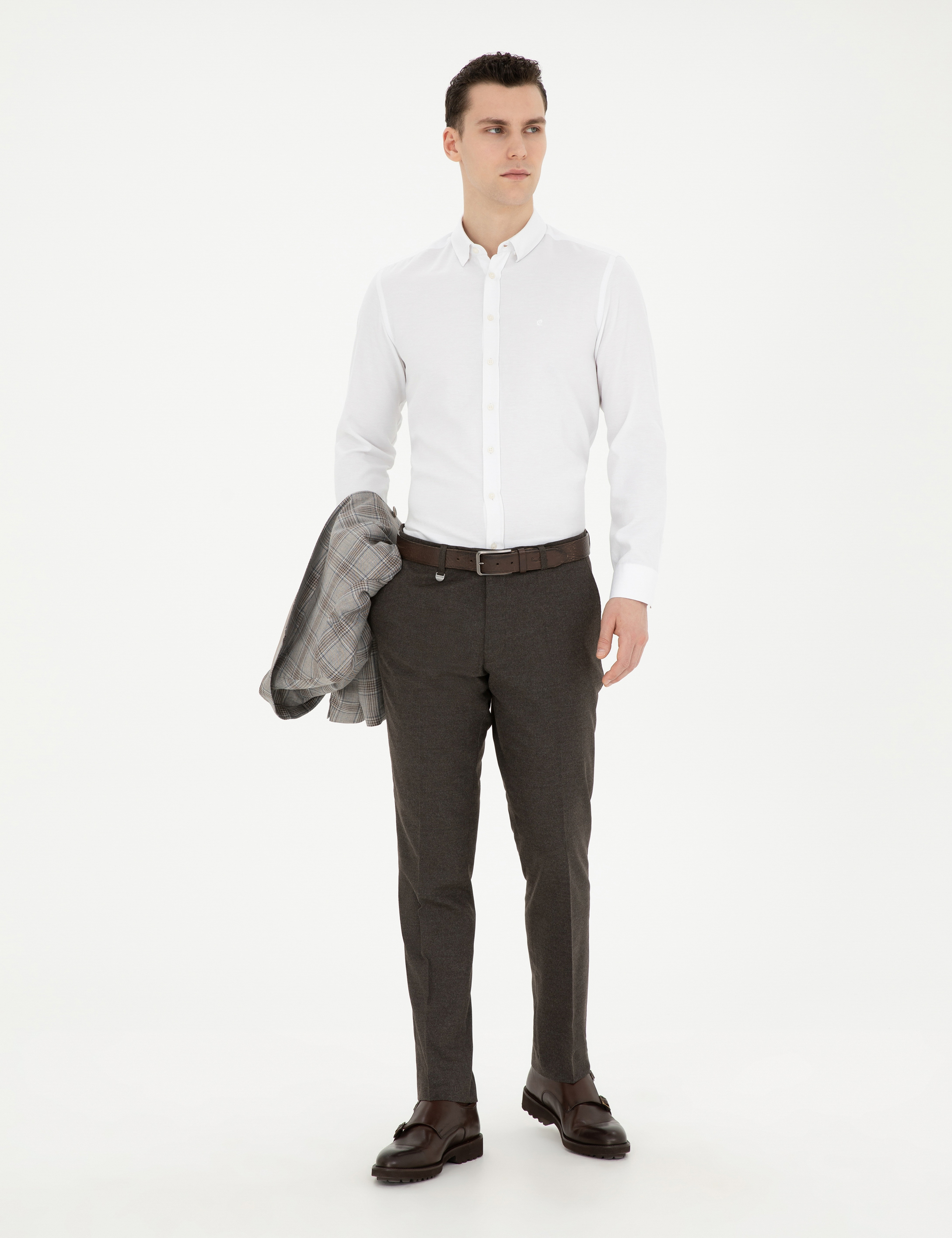 Kahverengi Slim Fit Kumaş Pantolon - Image 3