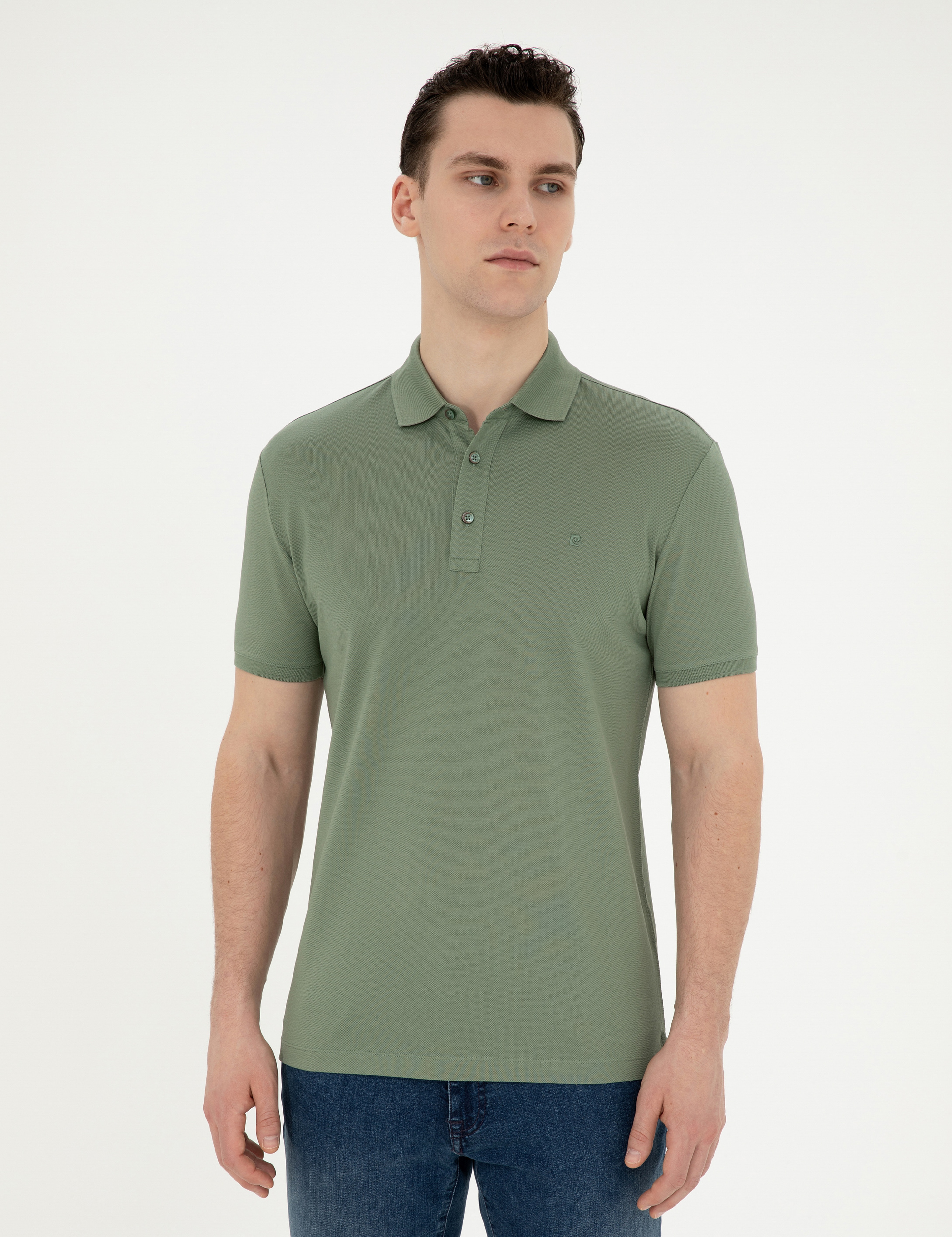 Haki Slim Fit Merserize Tişört - Image 3