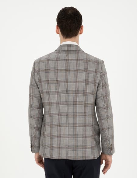 Açık Kahverengi Slim Fit Yün İpek Karışımlı Ceket - 50284964020