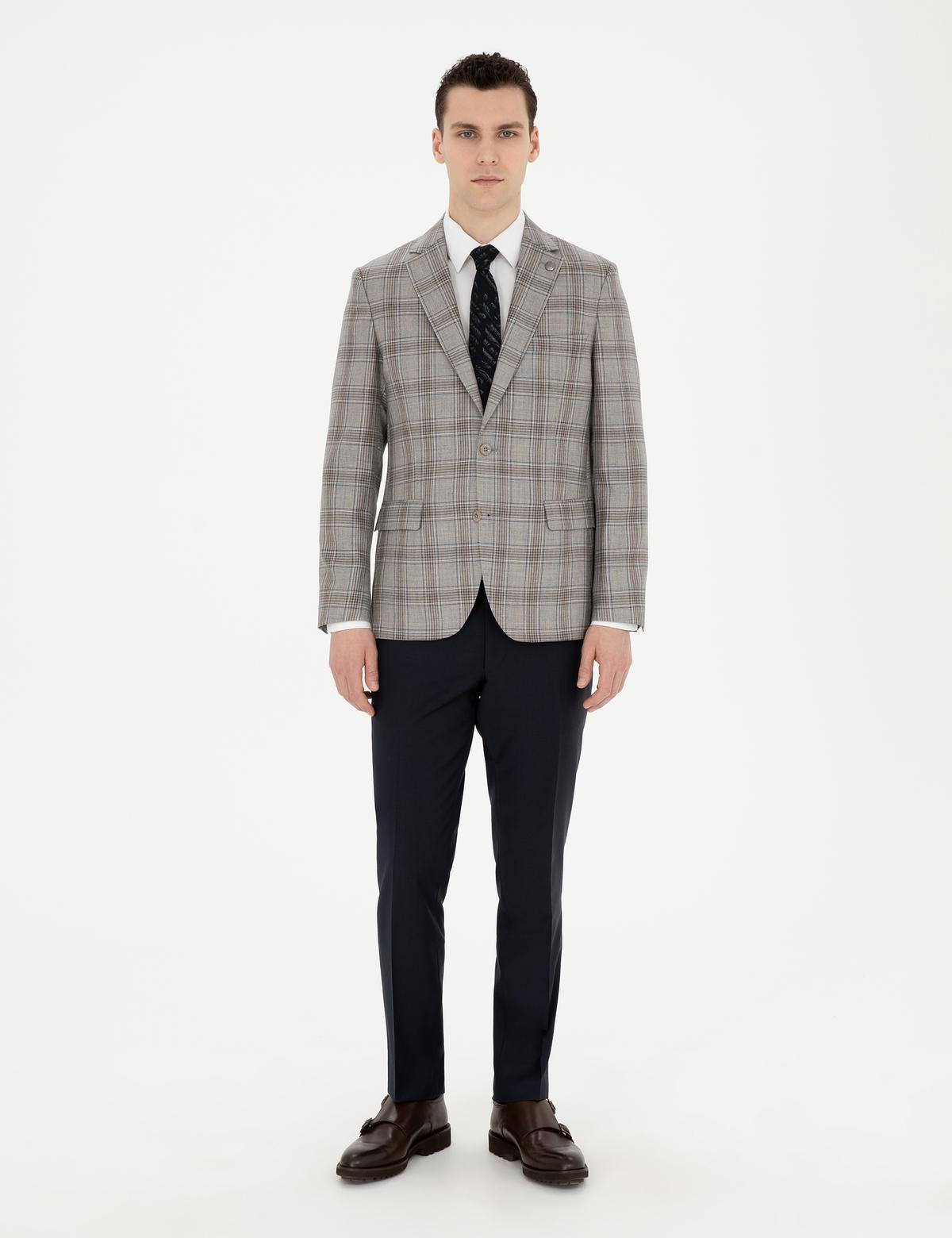 Açık Kahverengi Slim Fit Yün İpek Karışımlı Ceket - 50284964020