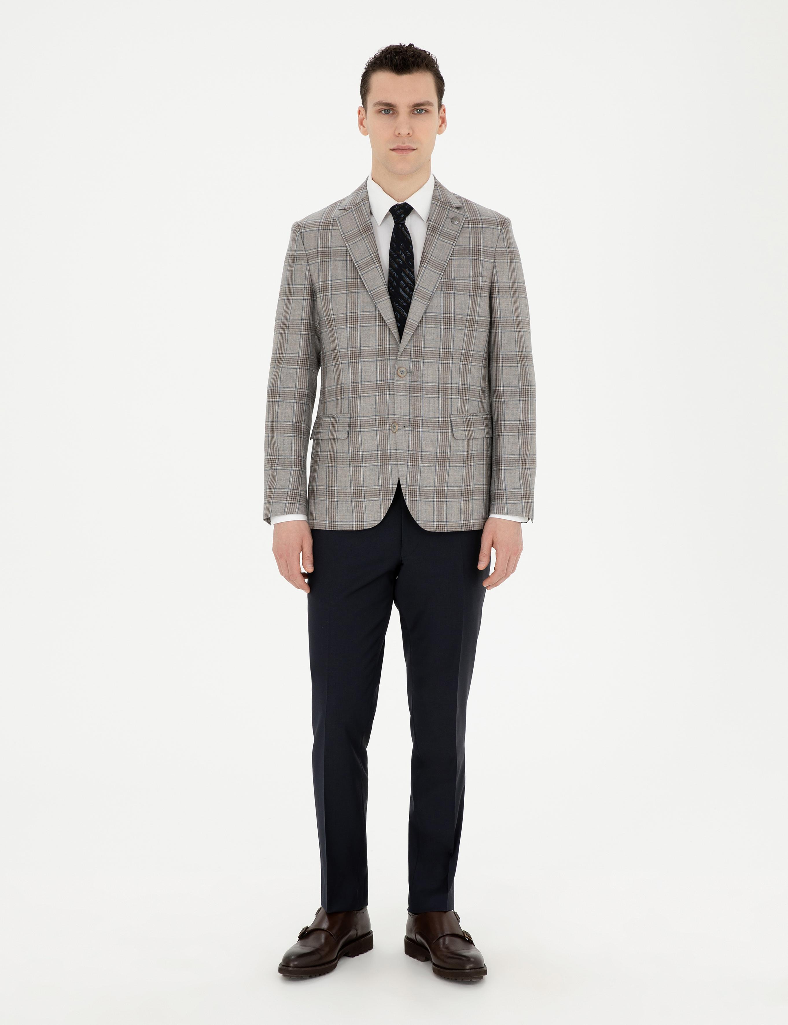 Açık Kahverengi Slim Fit Yün İpek Karışımlı Ceket