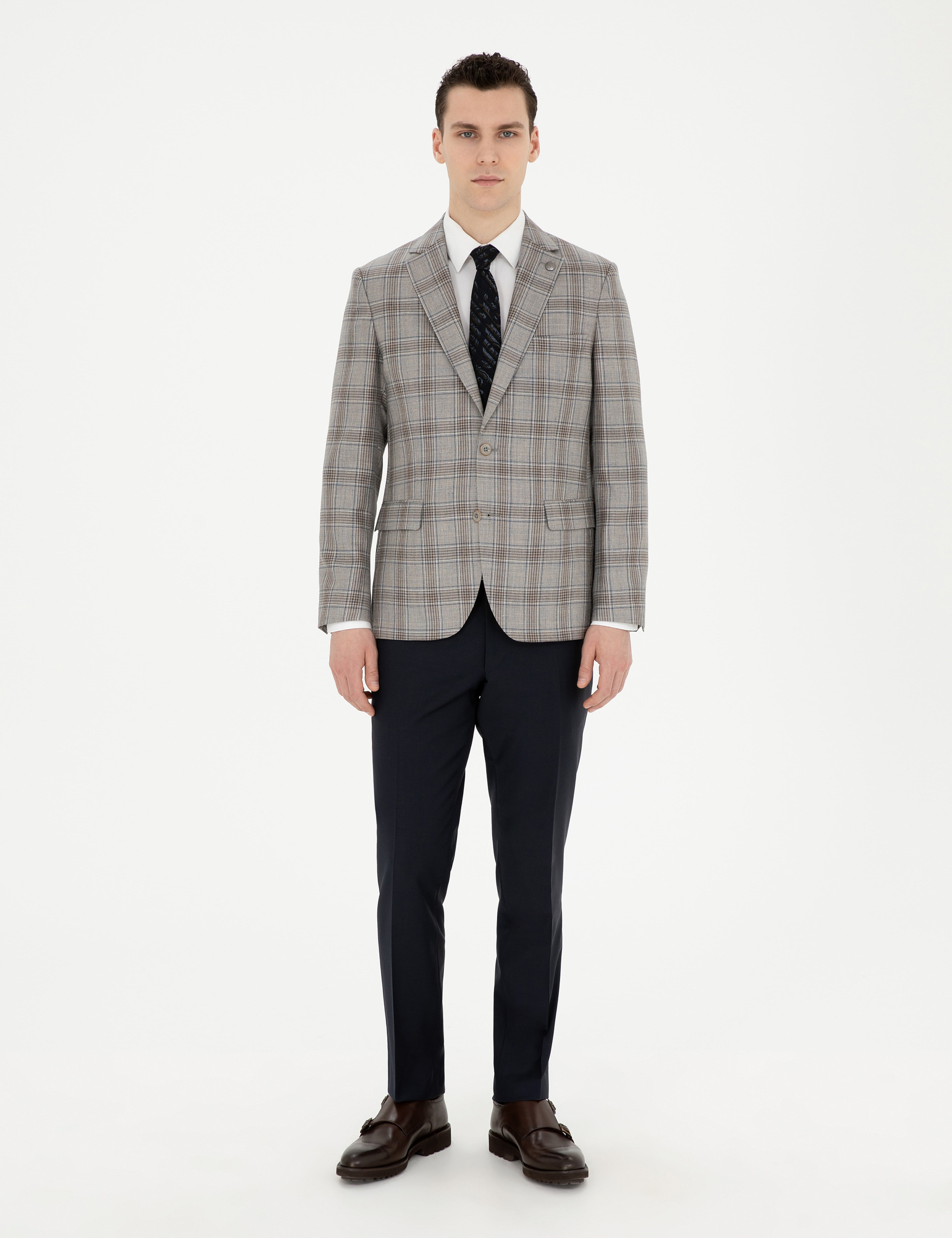 Açık Kahverengi Slim Fit Yün İpek Karışımlı Ceket