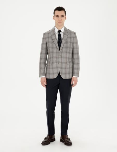 Açık Kahverengi Slim Fit Yün İpek Karışımlı Ceket - 50284964020